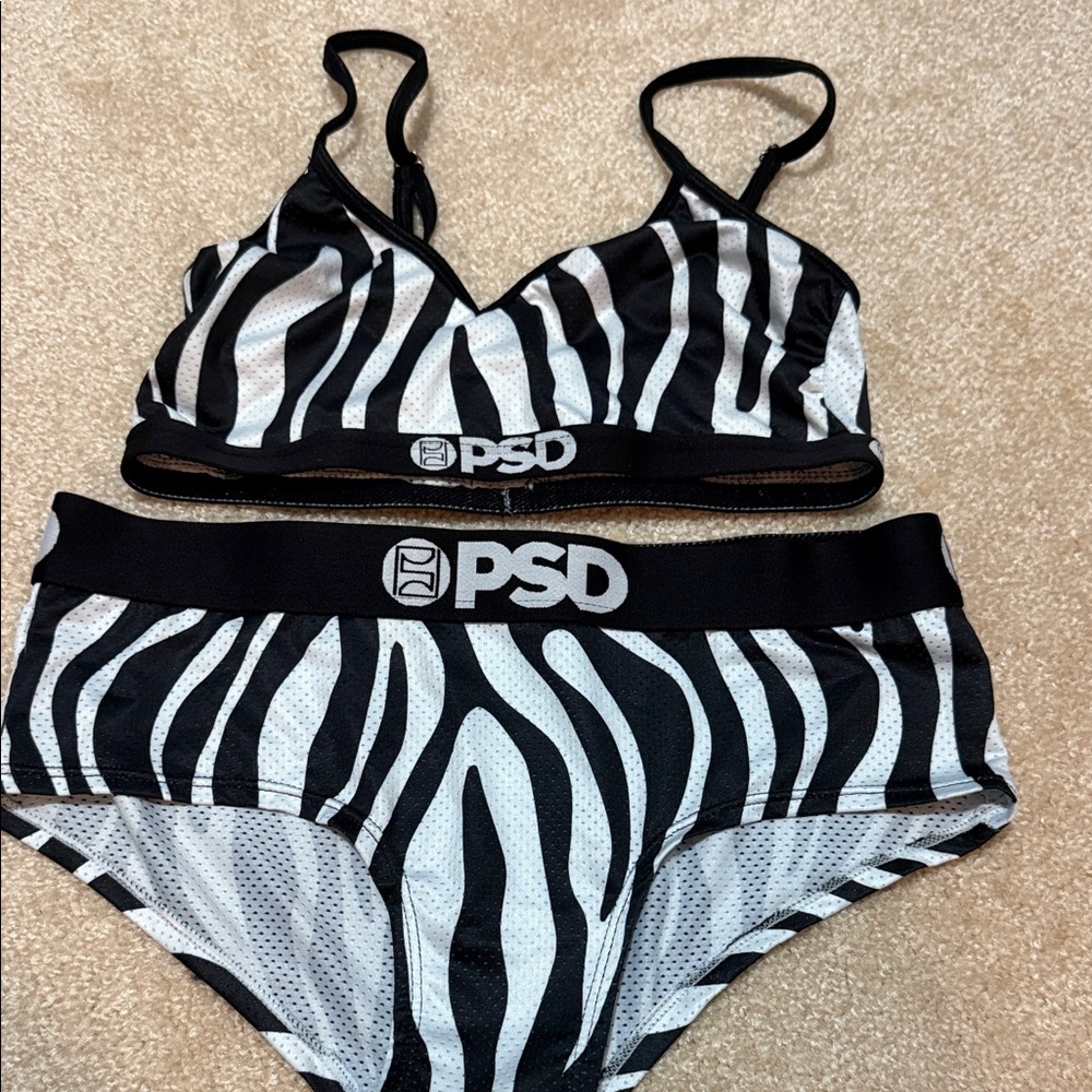 PSD Black and White Zebra Print Lingerie Set